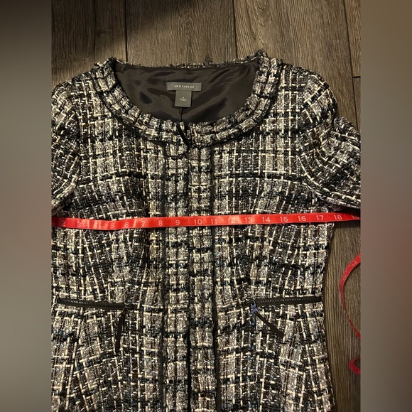 Ann Taylor Tweed Jacket Black White Zip Pocket Size 6 - Picture 9 of 12